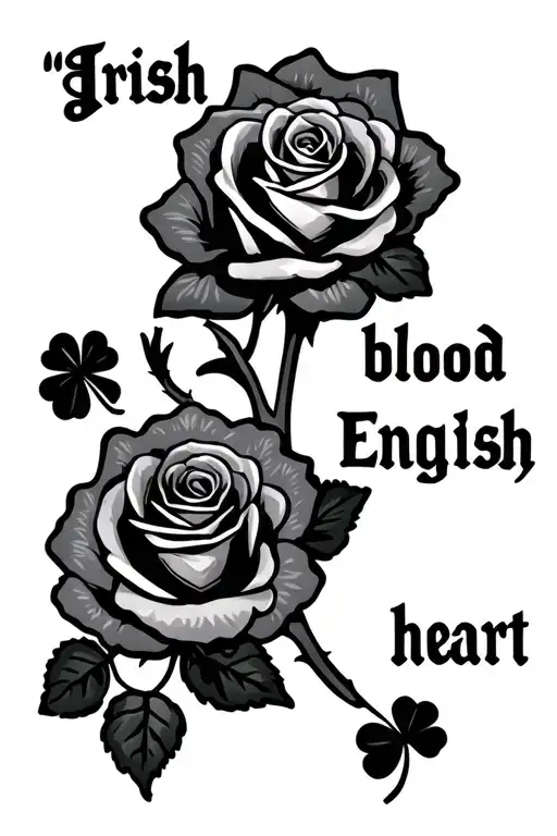 "Irish blood English heart " shamrock and rose tattoo design idea