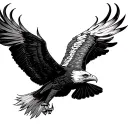 a soaring eagle with outstretched wings, featuring realistic feather textures and flames at the tips of its wings tattoo design idea