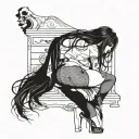 bend over,slim thick goth girl,emo, nude,sexy,lingerie,introverted,,long black hair, naked,fishnet,skirt,big butt, feet tattoo design idea