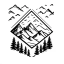 three sisters mountains in a diamond shape surrounded by pine trees tattoo design idea