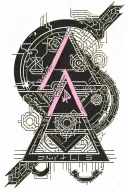 cyber sigilism style with runes tattoo design idea