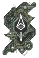 cyber sigilism style with runes tattoo design idea