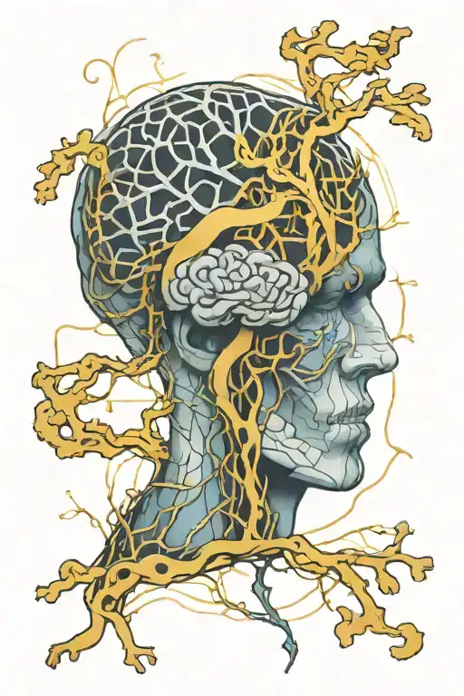 fine line kintsugi brain intertwined tattoo design idea