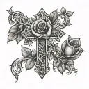rose vine cross tattoo design idea