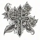 rose vine cross tattoo design idea