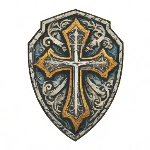 cross inside shield engraved tattoo design idea