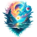 cosmic ocean scene tattoo design idea