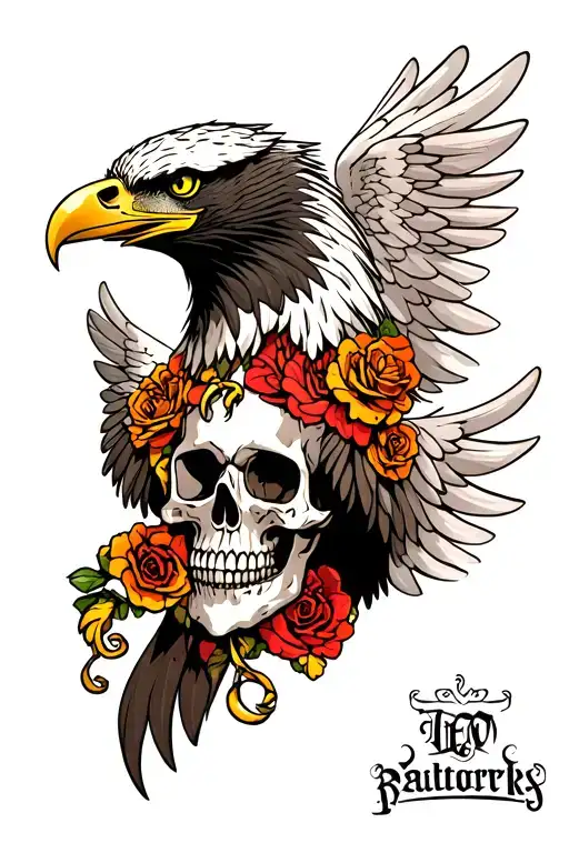 Eagle with wings around skull wearing tattoo design idea