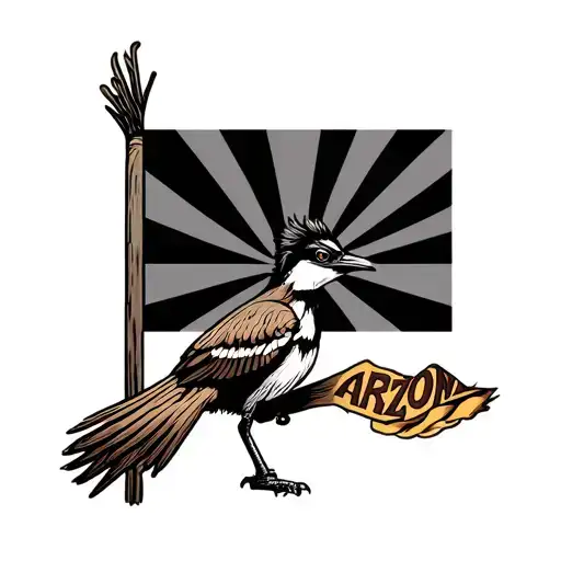 realistic road runner with Arizona state flag tattoo design idea