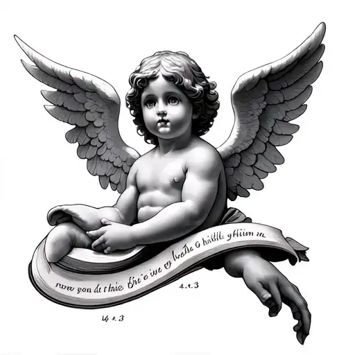 cherub angel forearm with bible verse Philippians 4:13 tattoo design idea