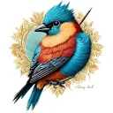 bird made entirely of thread with needle tattoo design idea