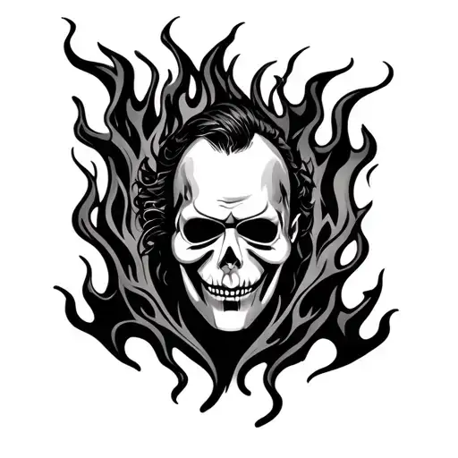 something from the rookie, and from prison break, phantom of the opera mask, racing flames,  tattoo design idea