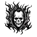 something from the rookie, and from prison break, phantom of the opera mask, racing flames,  tattoo design idea