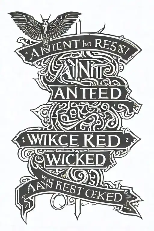 phrase "ain't no rest for the wicked", hieroglyphs, small size tattoo, words tattoo design idea