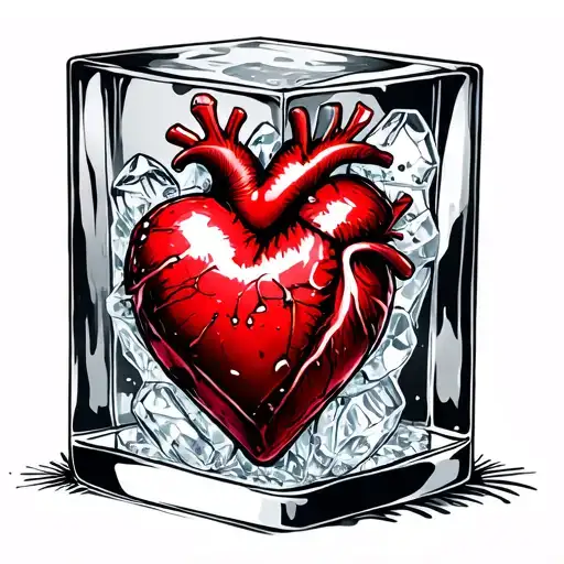 heart in ice cube tattoo design idea