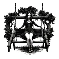 gothic female on swing set of tree tattoo design idea