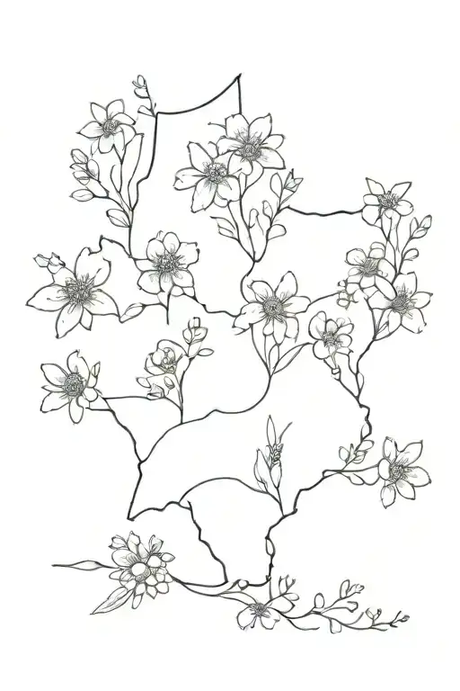 a bouquet of flowers but each flower is the state flower from each state i've lived in. The states are tn,ct,md,tx tattoo design idea