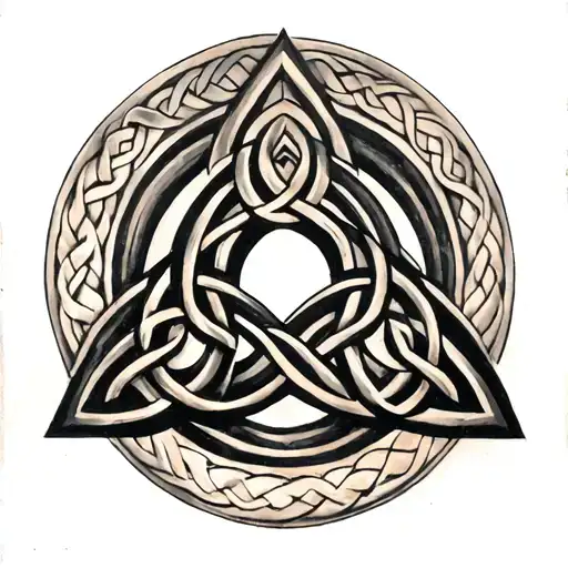 A Celtic trinity knot intertwined with Nordic Valknut symbolizing unity and warrior spirit tattoo design idea