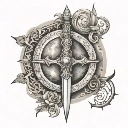 sword renaissance tattoo moon phases tattoo design idea