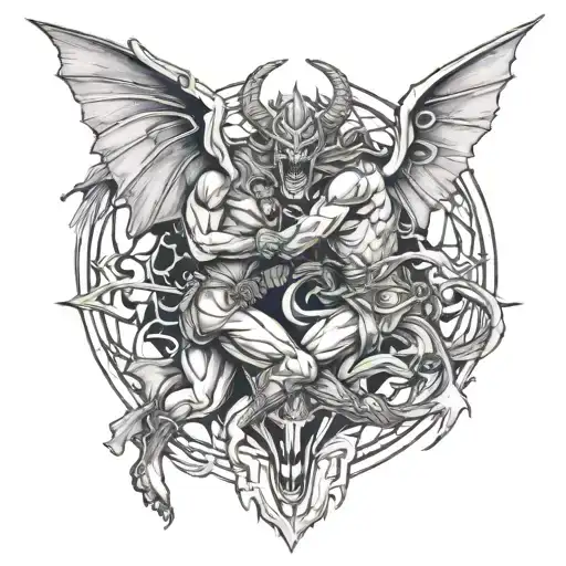 angles and demons fighting tattoo design idea