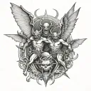 angles and demons fighting tattoo design idea