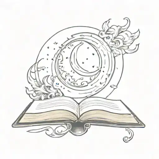 open book with crescent moon tattoo design idea