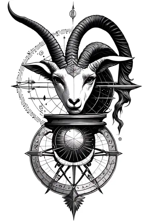 astrolabe incorporated into the design and Capricorn and astronomy geometric  tattoo design idea