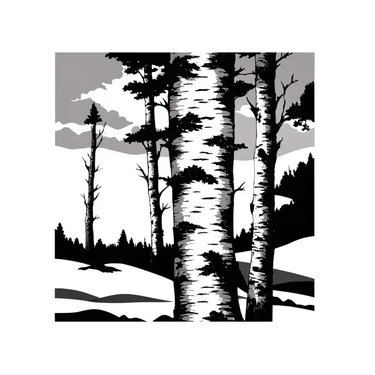 simplistic nature birch trees tattoo design idea