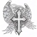 cross bound by a broken chain  with     bigger  angel wings tattoo design idea