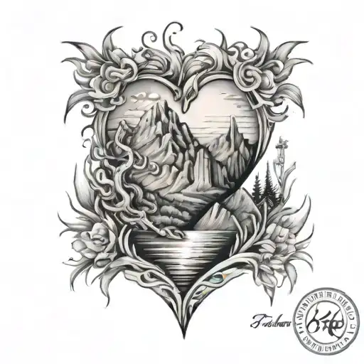 A heart within a 14 number and Bolivian mountains inside tattoo design idea