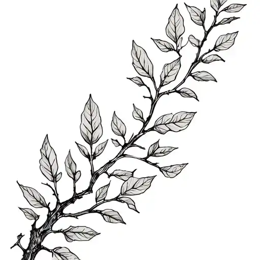 walnut tree branches and leaves intertwined tattoo design idea