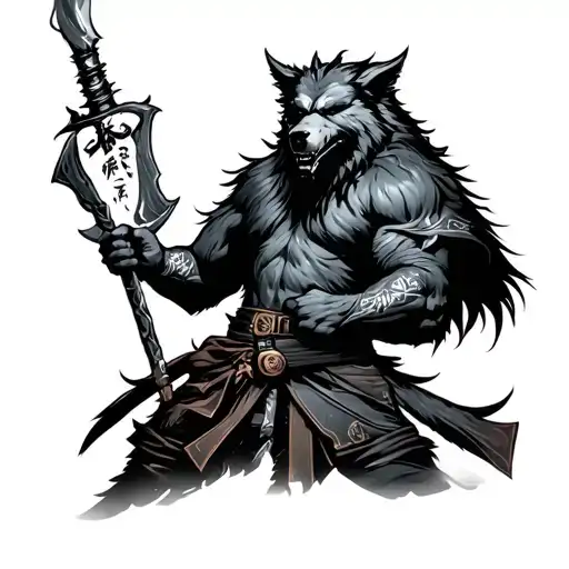 lone werewolf ronin holds tattoo design idea