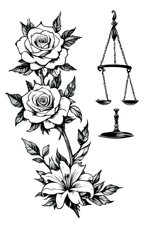 Symbolic representation of a parent's fight against injustice and corruption, incorporating roses and lilies tattoo design idea
