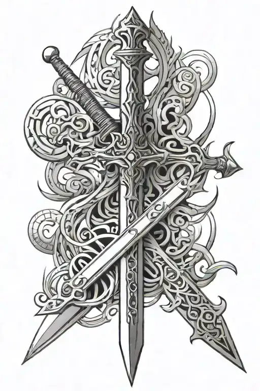 sword cyber sigilism tattoo design idea