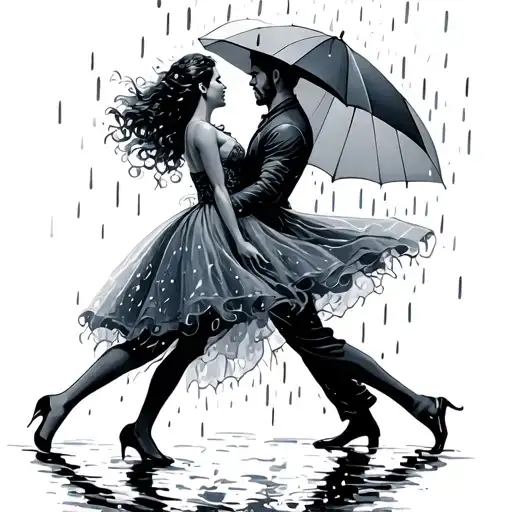 Couple dancing in the wet rain tattoo design idea