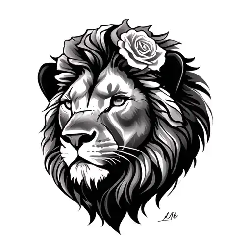 lion face with roses tattoo design idea