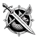 basket hilted broadsword and pike spear crossed  tattoo design idea