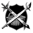 basket hilted broadsword and pike spear crossed  tattoo design idea