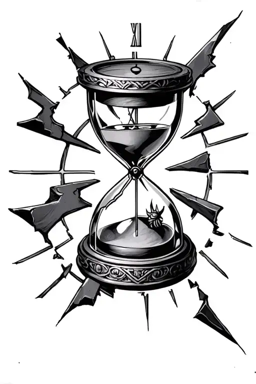 micro-realism greek god kronos shattered clock hourglass tattoo design idea