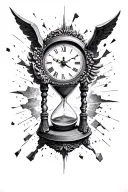 micro-realism greek god kronos shattered clock hourglass tattoo design idea