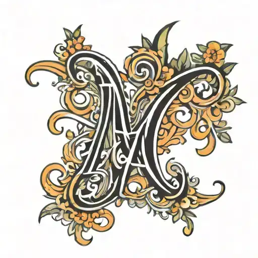 the name Matija, with a big letter M, cursive letters tattoo design idea