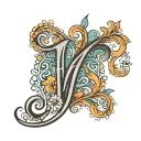 the name Matija, with a big letter M, cursive letters tattoo design idea