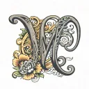 the name Matija, with a big letter M, cursive letters tattoo design idea