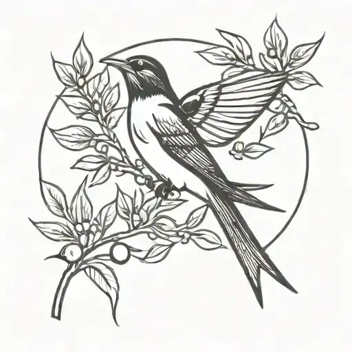 swallow bird olive branch surrounded tattoo design idea