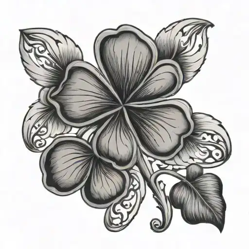 lucky 777 intertwined four leaf clover tattoo design idea
