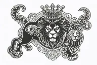 zodiac sign leo and moon and crown made tattoo design idea