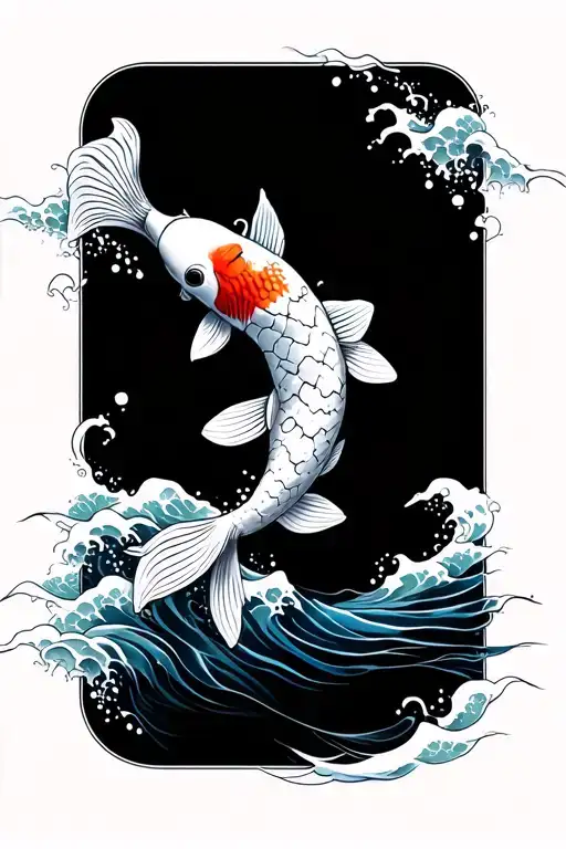 koi fish with waves tattoo design idea
