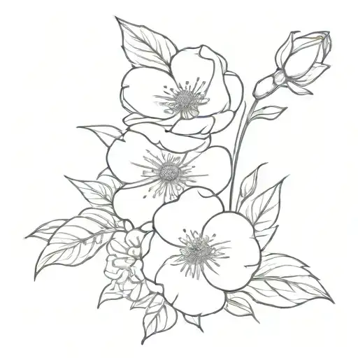 december, june, and april birth flower bouquet tied tattoo design idea