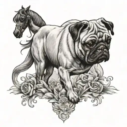 horse, pug dog tattoo design idea