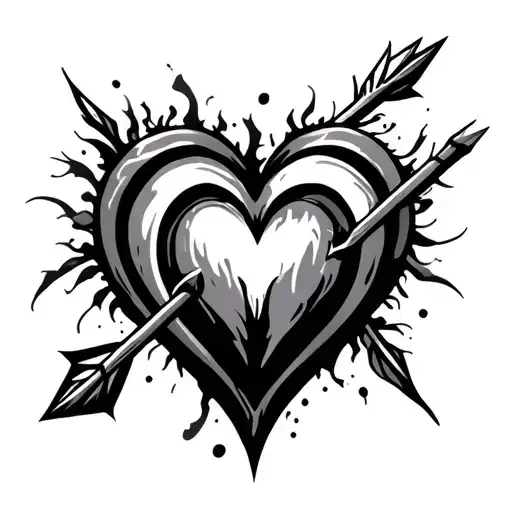 tribal heart with arrow tattoo design idea